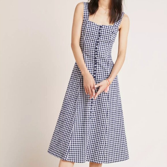 Anthropologie Dresses & Skirts - NWOT New Anthropologie Women's Gingham Midi Dress 4 Petite Seen Worn Kept Straps